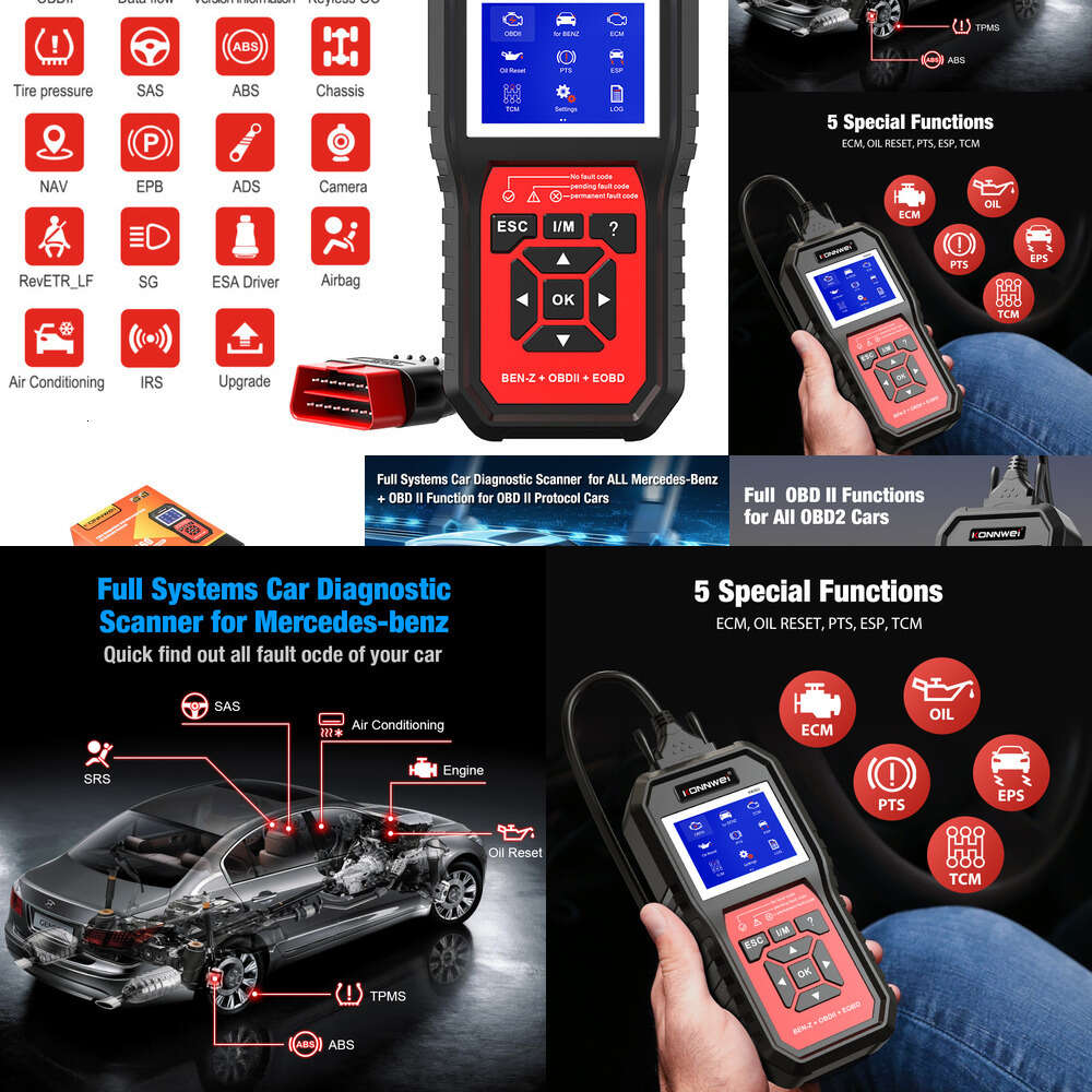 New KONNWEI Kw460 Obd2 Scanner For Mercedes-Benz Airbag Oil ABS EPB DPF SRS TPMS Reset Full Systems Diagnostic Tool W212 Benz