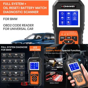 NOUVEAU KONNWEI KW480 OBD2 SCANNER POUR CARS OBD 2 ABS AIBBAG SRS REST RESTATION SYSTÈMES PLUS SYSTÈMES DE DIAGNOSTIC BATTERIE MATTRALLE E38 E46