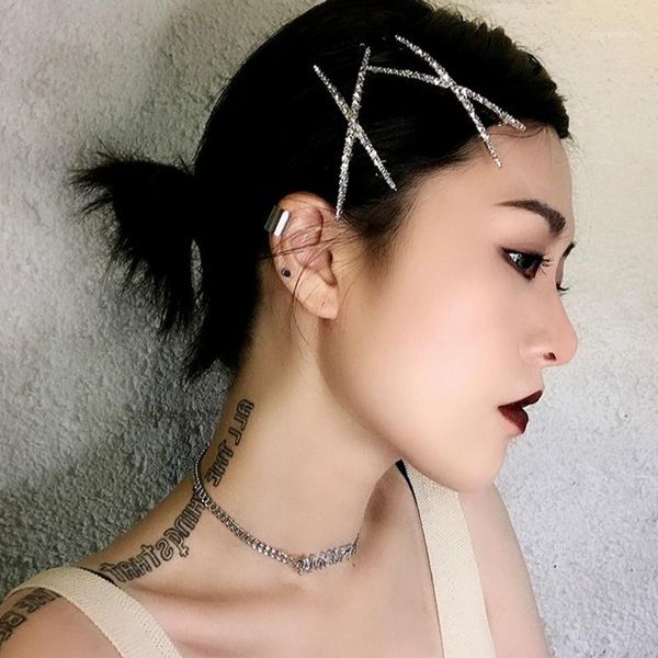 Otros Corea Brillante Plata Rhinestones Horquillas para el cabello Cristal Clips en forma de X Mujeres Niñas Barrettes V Hairgrip Joyería de moda1