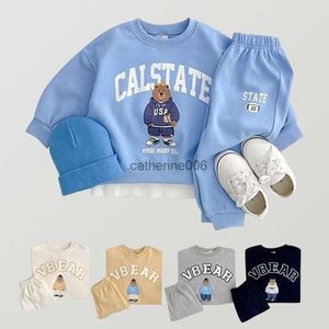 Nouveaux vêtements coréens pour bébés garçons ensemble de sport à rayures ensemble de mode dessin animé sweat à capuche pour enfants + ensemble de pantalons vêtements de sport à rayures pour enfants L230625