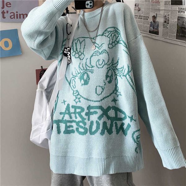 Nouveau coréen mignon dessin animé tricoté pull hiver y2k Harajuku japonais Anime décontracté Punk Style femmes lâche Ulzzang Kawaii Y0907