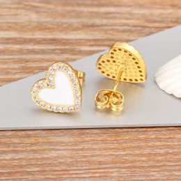 Boucles d'oreilles coréennes en émail de fiançailles en forme de cœur, en or jaune 14 carats, pour femmes et filles, couleur blanc/noir, bijoux d'été, cadeaux de mariage, nouvelle collection