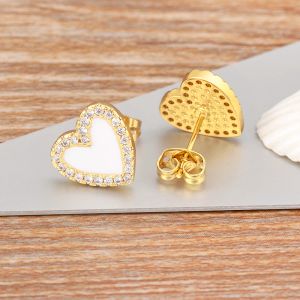 Nieuwe Koreaanse Engagement Emaille Leuke Hart Stud 14 k Geel Gouden Oorbellen voor Vrouwen Meisjes Wit/Zwart Kleur Zomer Bruiloft Sieraden Geschenken