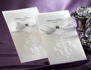 Nouvelles cartes d'invitation de mariage de fleurs coréennes Carte d'invitation imprimable de fête personnalisée avec nœud de ruban et enveloppe scellée Card7262807