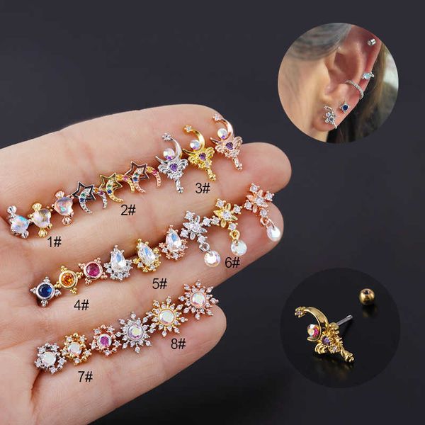 Nouveau Design Géométrique Coréen En Métal En Acier Inoxydable Boucles D'oreilles Tige Mince Oreille Os Ongles Goujons Avec Zircon Cubique Coloré 20g Puncture Bijoux Piercing Or En Gros