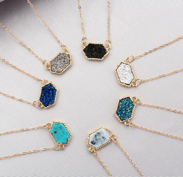 Nueva joyería coreana imitación piedra Natural colorido cristal turquesa rombo resina colgante collar para mujer precio de fábrica
