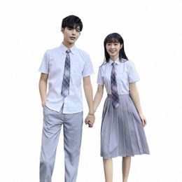 Nuevo uniforme escolar coreano Estudiantes femeninos Estudiantes de secundaria superior Estilo universitario Camisa blanca Pantalones Traje Uniformes de clase R9Zz #
