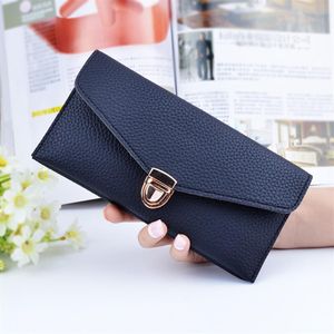 Nouveau sac à main coréen souple pour dames, Long sac à main mode couleur Pure enveloppe bouton portefeuille Litchi Wallet257S