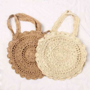 Sac à main coréen en paille tissé pour femmes, sac à bandoulière simple pliable, voyage de plage, tricot rond, crochet, sac de vacances, nouvelle collection