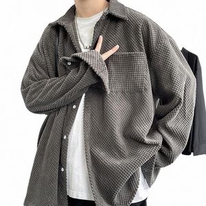 Nouveau style coréen Chemise de grande taille 5XL-M Chemises en velours côtelé Hommes Harajuku Pine Cubes Chemise pour hommes Lg Manches Streetwear Fis j6Lk #