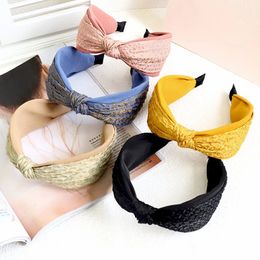 Nieuwe Koreaanse stijl massief geknoopt handgemaakte stro hoofdband tulband voor vrouwen meisjes hoepel bezel haarbanden haaraccessoires hoofddeksels