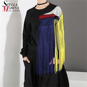 Style coréen Femme Automne Hiver Noir Pulls Casual Sweat-shirt avec franges Dames Casual Sweatshirts uniques 3961 201208