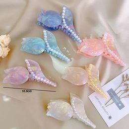 NIEUW KOREAN SUPER Fairy Simple Updo Hair Accessoires Fashion 8.5 cm Tulp Flower Pearl Pure Color Acetate Hair Clip Claw For Women