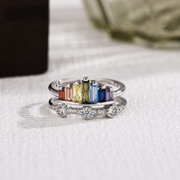 Nueva versión coreana de microinset zircon corona de arcoíris anillo de moda femenina anillo de dedo índice ajustable abierto