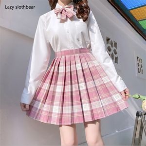 Version coréenne de la mini-jupe de danse à carreaux sexy pour femmes d'été plissée à taille haute 210315
