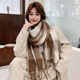 Nouveau Coréen hiver Imitation cachemire Vintage Plaid écharpe hommes et femmes japonais gland châle chaud cou