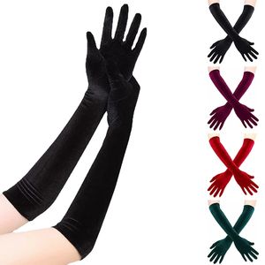 Nuevos guantes largos coreanos de terciopelo para mujer, guantes elásticos de satén para vestido de boda blanco navideño, protector solar de verano, mitones de dedo completo UV