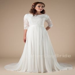 Nouvelles robes de mariée longues en mousseline en dentelle avec manches en dentelle réception informelle LDS Bouches de mariée sur mesure Boho Boal Bridal Bobes 315Q