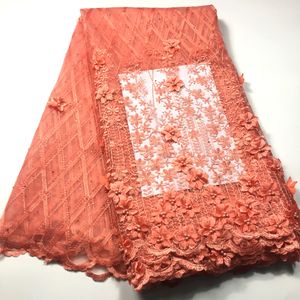 Nouveau tissu en dentelle Peach African Lace Fabric 2023 dentelle de haute qualité Per perlé Français Tabrics en dentelle nigériane 3D Lace 5 yards / lot M3542