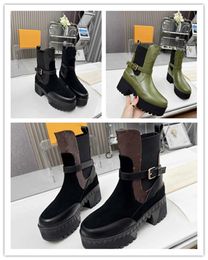 Nouvelles bottines pour dames Side Goa Bottes courtes Laureate Platform Desert Bottes de combat en daim marron mi-mollet bottes pour femmes taille noire avec boîte