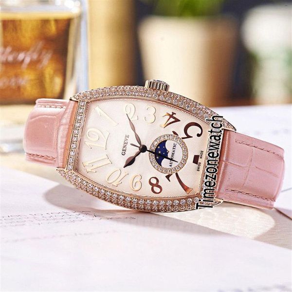 Nueva colección para mujer CINTReE CURVEX 7500 Oro rosa Bisel de diamantes Esfera con textura plateada Fase lunar Reloj de cuarzo suizo para mujer L298j