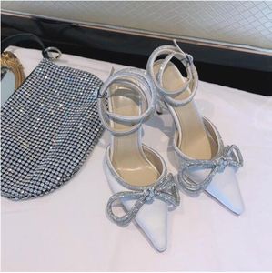 Nieuwe dames kledingschoenen ontwerper hakken vrouw bruiloft feest hoge hakken glanzende strass dubbele boog sandalen