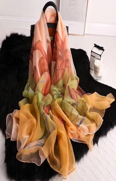Nouvelle mode dames écharpe de luxe voyage crème solaire châle fleur impression serviette de plage dualuse climatisation écharpe taille 190135cm hig3090746