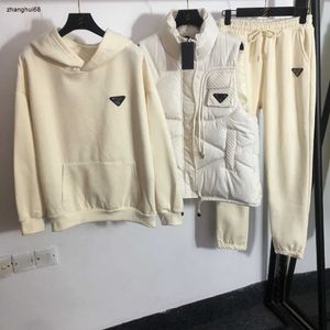 Nouvelles dames chaud trois pièces pull à capuche de haute qualité mode taille élastique pantalons décontractés femme taille S-XL col haut veste rembourrée en coton gilet Oct25