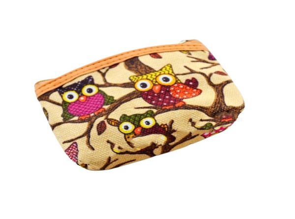 New Ladies Mujeres Diseñador de lienzo Búho Impresión Monedera de billetera Bolsa 12pcslot 6331760