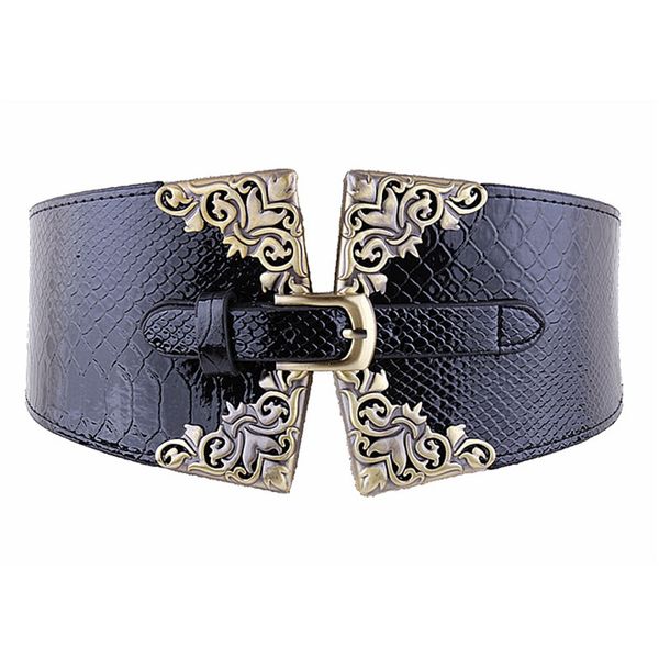 Nouvelle dame femmes ceinture élastique large ceinture rétro métal boucle Faux cuir rouge marron