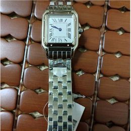 NOUVEAU LADYS Gift 30 mm carré Watch Face blanc Bracelet en acier inoxydable Bracelet Quartz Squelette Valeure pas cher Watch 228O