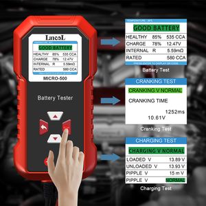 Nouveau testeur de batterie Lancol Micro 500 Car Tester 12V Test de batterie au lithium Test de batterie Acid Battery System Test 40-3000 Affichage LED CCA