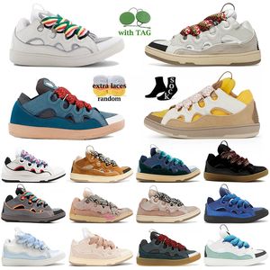 Nuevo Lanvinics Zapatos casuales Cuero de alta calidad Hombres Mujeres Plataforma Mint Green Fucsia Champagne Split Borgoña Diseñador Zapatillas de deporte Escuela Entrenadores dh gate Tamaño 35-46