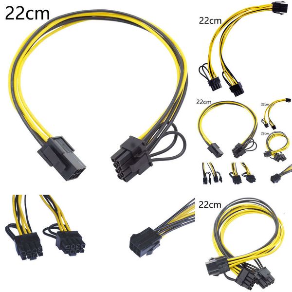 Nuevos adaptadores para portátiles Cargadores PCI Express de 6 pines a PCIE dual Cable de alimentación de 8 (6 + 2) pines Tarjeta gráfica de placa base de 20 cm Cable divisor de datos de alimentación PCI-E GPU