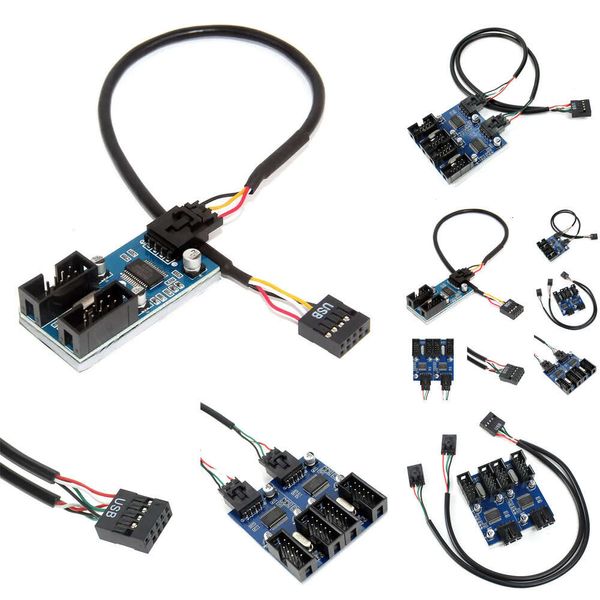 Nuevos adaptadores para computadora portátil Cargadores Placa base Divisor de encabezado USB de 9 pines Macho 1 a 2/4 Adaptador de cable de extensión hembra Conector HUB USB2.0 de 9 pines para escritorio