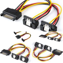 Nouveaux adaptateurs pour ordinateur portable chargeurs câble d'alimentation SATA 6 pouces SATA 15 broches mâle à 2xSATA 15 broches angle vers le bas femelle câble répartiteur d'alimentation câble de disque dur HDD