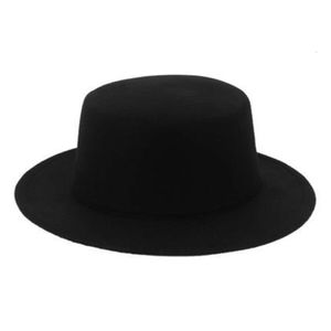 Nuevo sombrero de copa de ala grande para hombres y mujeres, sombrero de lana de ala plana retro británico, sombrero para el sol
