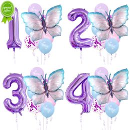 Nieuwe Grote Vlinder Nummer Folie Ballonnen Set 32 Inch Paars 0-9 Helium Ballon Kids Meisje Verjaardagsfeestje Decoratie baby Shower Bruiloft