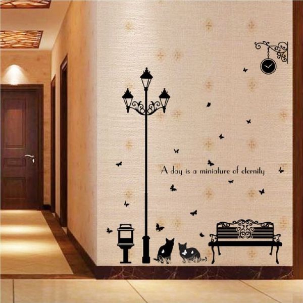 Nueva pegatina de pared de gatos grandes, pegatinas de lámpara de calle, decoración de pared de sofá, vinilo extraíble, calcomanía de pared, papel tapiz Mural