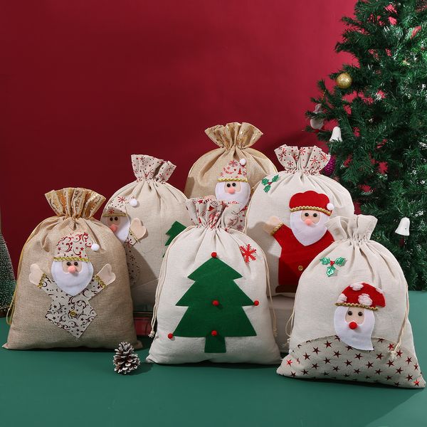 Nueva bolsa grande de regalo de Navidad de algodón y lino, bolsa de dulces de Navidad, bolsa de regalo de Papá Noel con boca