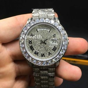 Nuevo reloj grande de diamantes, relojes mecánicos automáticos para hombres, relojes completos de diamantes, caja plateada de acero inoxidable, reloj de alta calidad para hombres de 40MM