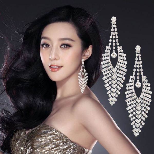 Nouvelles grandes boucles d'oreilles de luxe Autriche Clip en cristal sur les boucles d'oreilles Big Long Tassel sans trou Mix Dangle Knot Wholesales Shine Bling Jewelry DHL