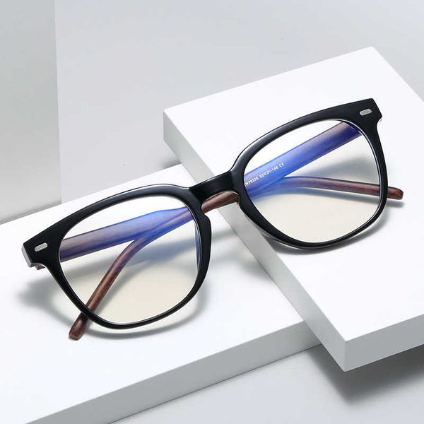 Nouveau Lunettes Tr90 Anti-lumière bleue à grande monture pour femmes, Version coréenne, Imitation Grain de bois, jambe plate, à la mode