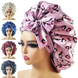 New Large Satin Bonnet Silk Night Sleeping Cap With Head Tie Band Bonnet Edge Wrap For Women Curly Braid Hair