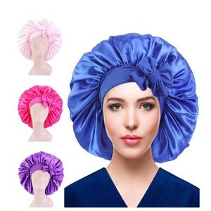 Nouveau Grand Bonnet En Satin Soie Nuit Bonnet De Couchage Long Bonnet En Satin Avec Tête Cravate Bande Bonnet Bord Wrap Pour Les Femmes Bouclés Tresse Cheveux GC1248