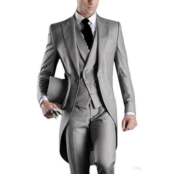 Nouveau dernier design un bouton gris clair smokings marié pic revers garçons d'honneur costumes de mariage pour hommes meilleurs costumes pour hommes (veste + pantalon + gilet + cravate)