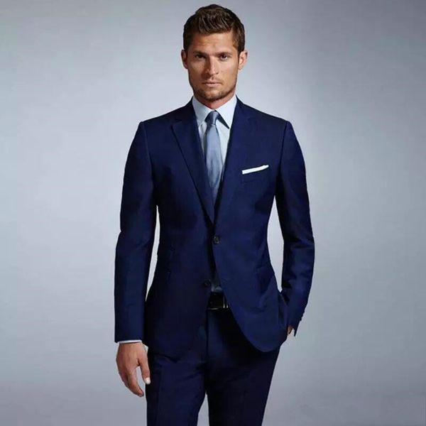 Nouvelle dernière conception deux boutons de mariage bleu smokings tuxedos entaille revers garçons d'honneur hommes costumes blazer de bal (veste + pantalon + cravate) 095