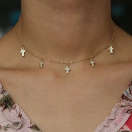 Nouveau collier à breloques petite croix latine pendentifs avec Zircon clair 100% argent sterling 925 collier croix porte-bonheur pour filles 225S