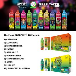 Originele Sunfire Tornado 9000 Puffs wegwerp E Sigaretten Vape 18ml Mesh Coil 600mAh Batterij 0% 2% 3% 5% Oplaadbare elektronische cigs Geen lekkende 9K Puff enorme damp