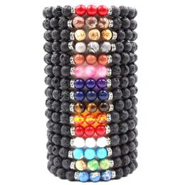 Nouveau Lava Rock Pierre Perles Bracelet Chakra Charme Pierre Naturelle Huile Essentielle Diffuseur Perles Chaîne Pour femmes Hommes Mode Artisanat Bijoux A0080